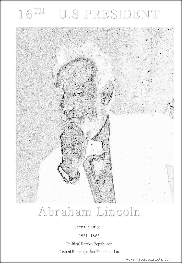 16th US president, Abraham Lincoln, color sheet