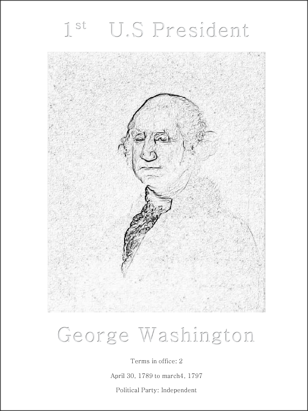 1st US President, George Washington, free coloring