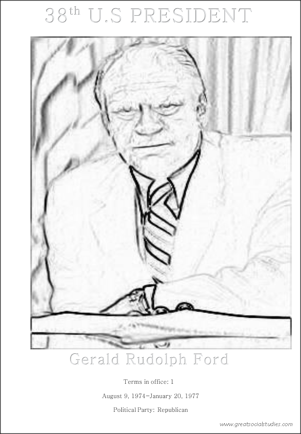 38th US President, Gerald Rudolph Ford, picture to print and color