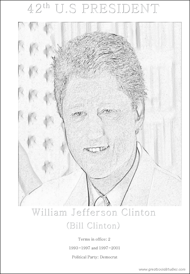 42nd US president, Bill Clinton, coloring sheet free
