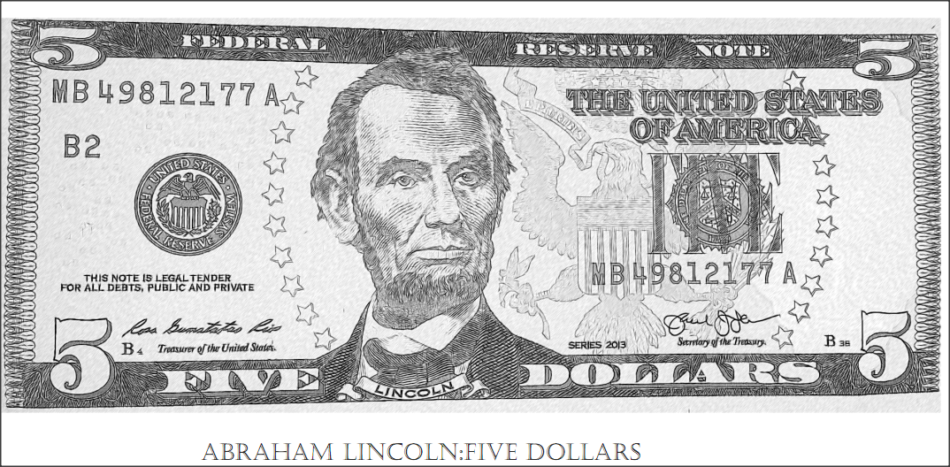 Free coloring on abraham lincoln five dollar bill